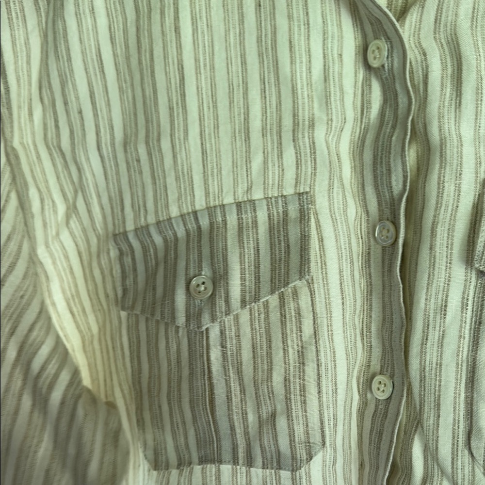 Linen Lands’ End Striped Button Down Shirt Sz 12 - Picture 7 of 13